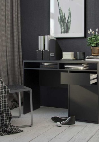 TVILUM Function Plus Schreibtisch - mattschwarzes Holz, mit 1 Tür und 1 Schublade