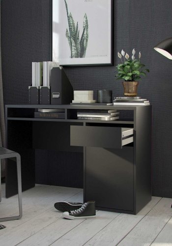 TVILUM Function Plus Schreibtisch - mattschwarzes Holz, mit 1 Tür und 1 Schublade
