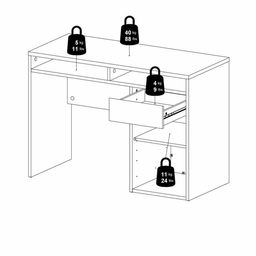 TVILUM Function Plus Schreibtisch, m. 1 Tür, 2 Fächern und 1 Schublade - grau/weiße Folie und Kunststoff (110,2x48,2)