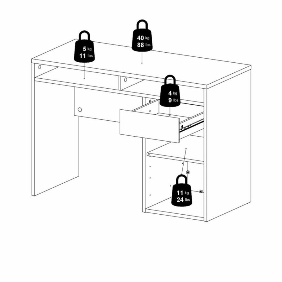 TVILUM Function Plus Schreibtisch, m. 1 Tür, 2 Fächern und 1 Schublade - weiße Folie und Kunststoff (110,2x48,2)