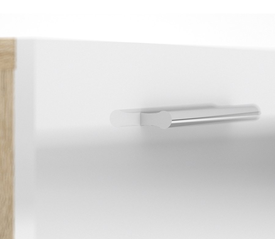 TVILUM Pepe Nachttisch - Eiche Struktur/Weiß Hochglanz, mit 2 Schubladen 