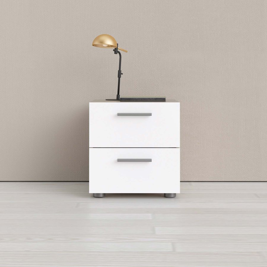 TVILUM Pepe Nachttisch - Eiche Struktur/Weiß Hochglanz, mit 2 Schubladen 