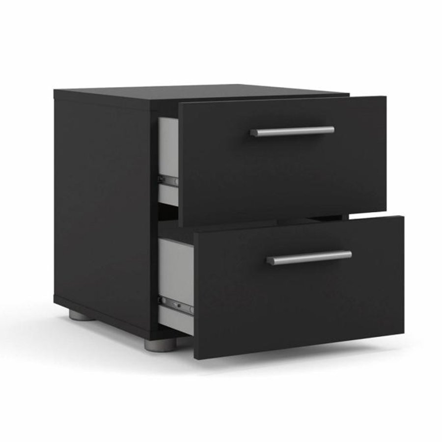 TVILUM Pepe Nachttisch, m. 2 Schubladen - schwarze Folie und Kunststoff (40x40,25)