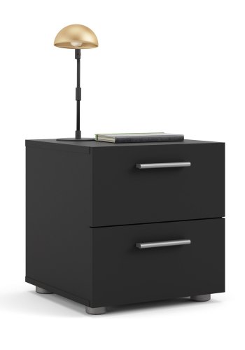 TVILUM Pepe Nachttisch, m. 2 Schubladen - schwarze Folie und Kunststoff (40x40,25)