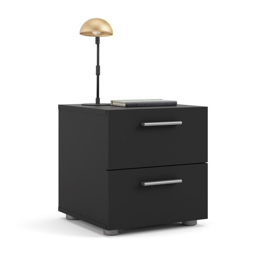 TVILUM Pepe Nachttisch, m. 2 Schubladen - schwarze Folie und Kunststoff (40x40,25)