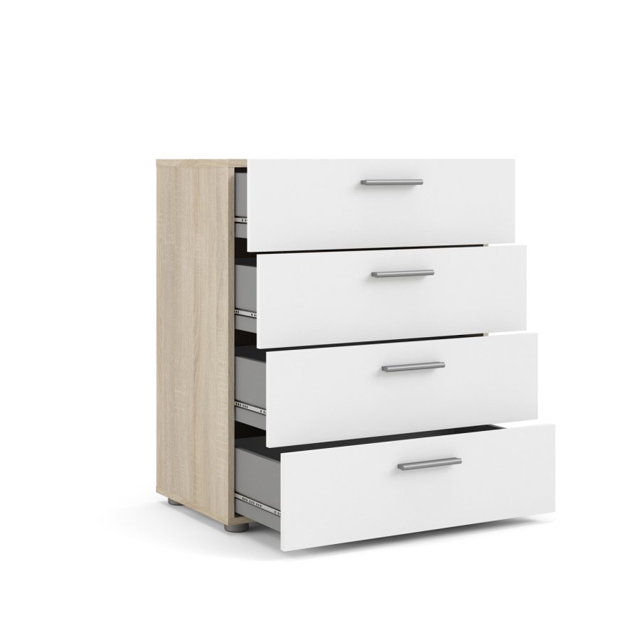 TVILUM Pepe Kommode - Eiche Struktur/Weiß Hochglanz, m. 4 Schubladen 
