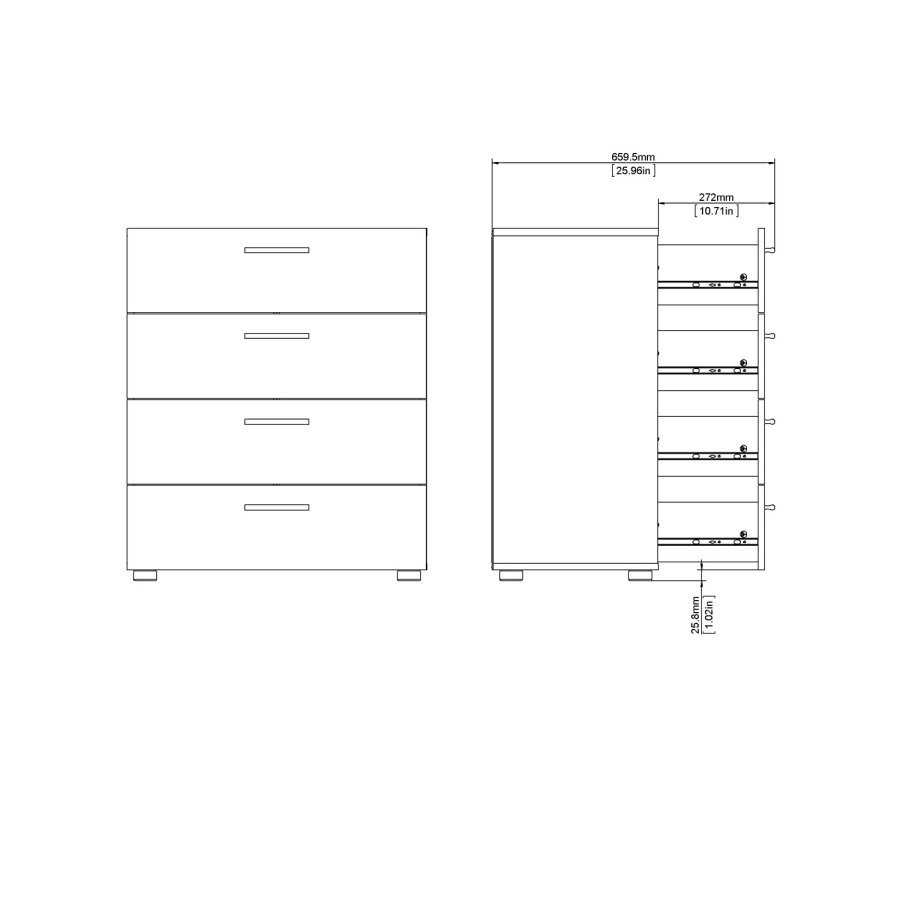 TVILUM Pepe Kommode - Eiche Struktur/Weiß Hochglanz, m. 4 Schubladen 