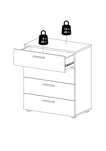 TVILUM Pepe Kommode - Eiche Struktur/Weiß Hochglanz, m. 4 Schubladen 