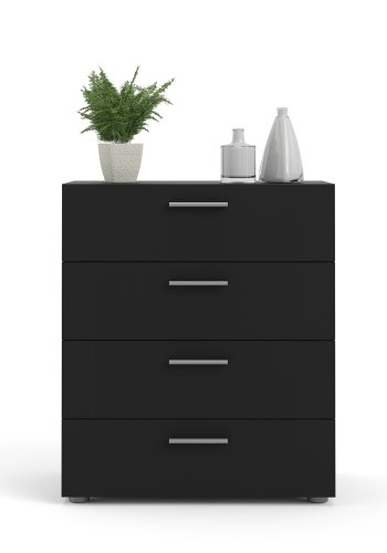 TVILUM Pepe Kommode, m. 4 Schubladen - schwarze Folie und Kunststoff