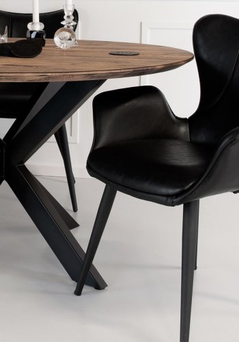 HOUSE OF SANDER Mist Esszimmerstuhl, mit Armlehnen – schwarzes Kunstleder mit schwarzen Beinen