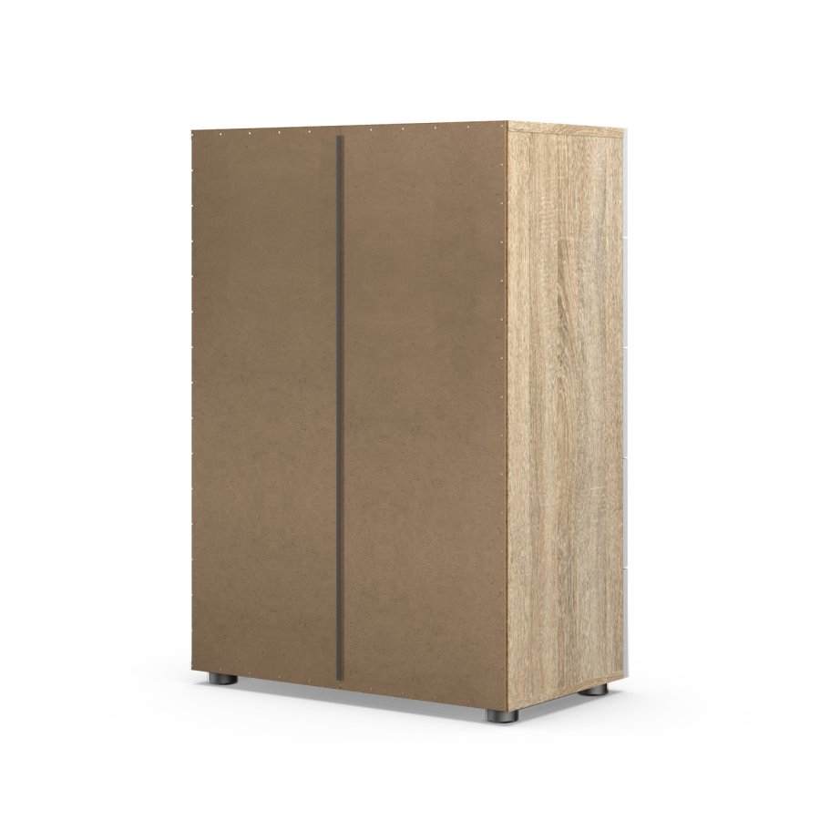 TVILUM Pepe Kommode - Weiß Hochglanz/Naturholz/Eichenfurnier, mit 5 Schubladen