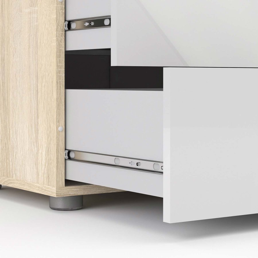 TVILUM Pepe Kommode - Weiß Hochglanz/Naturholz/Eichenfurnier, mit 5 Schubladen