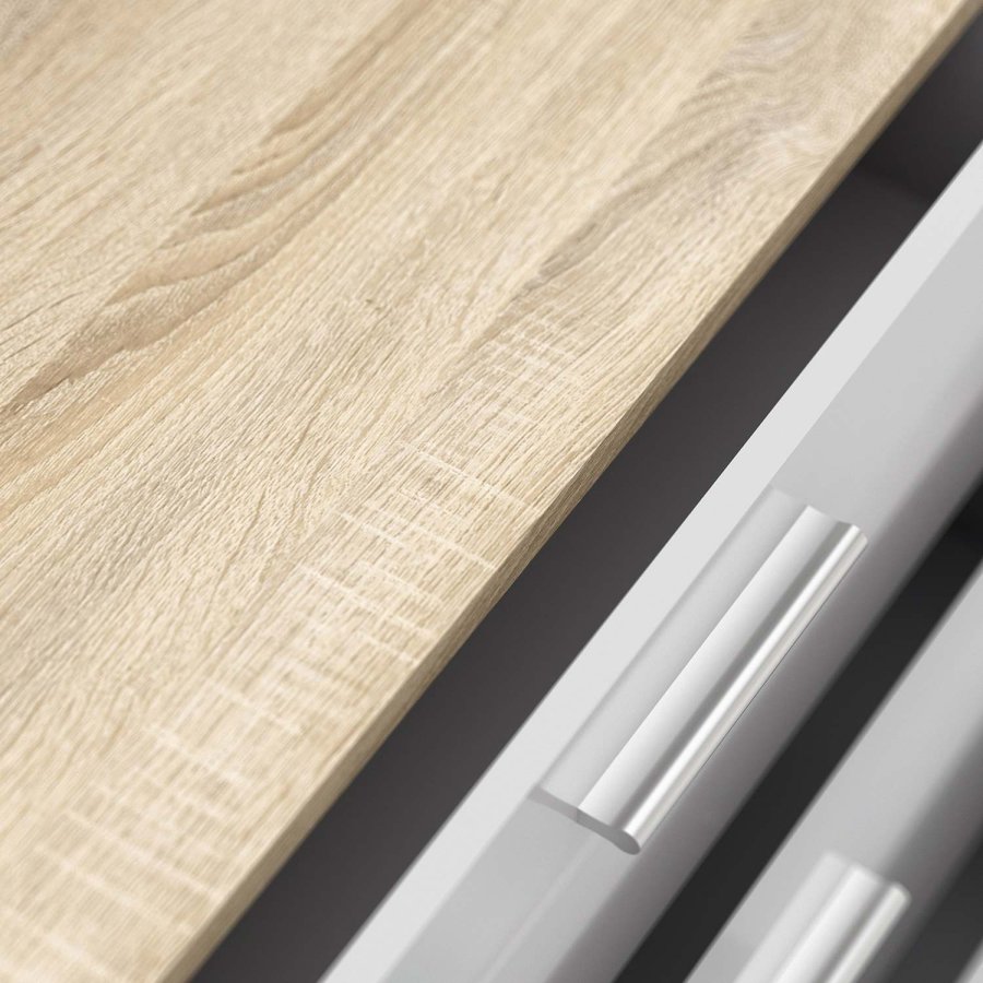 TVILUM Pepe Kommode - Weiß Hochglanz/Naturholz/Eichenfurnier, mit 5 Schubladen