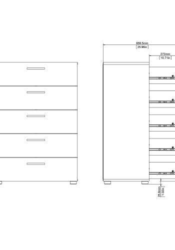 TVILUM Pepe Kommode - Weiß Hochglanz/Naturholz/Eichenfurnier, mit 5 Schubladen