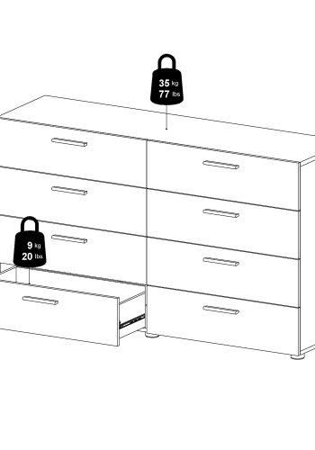 TVILUM Pepe kommode - hvid hjglans/natur tr/egetrsfinr, m. 8 skuffer