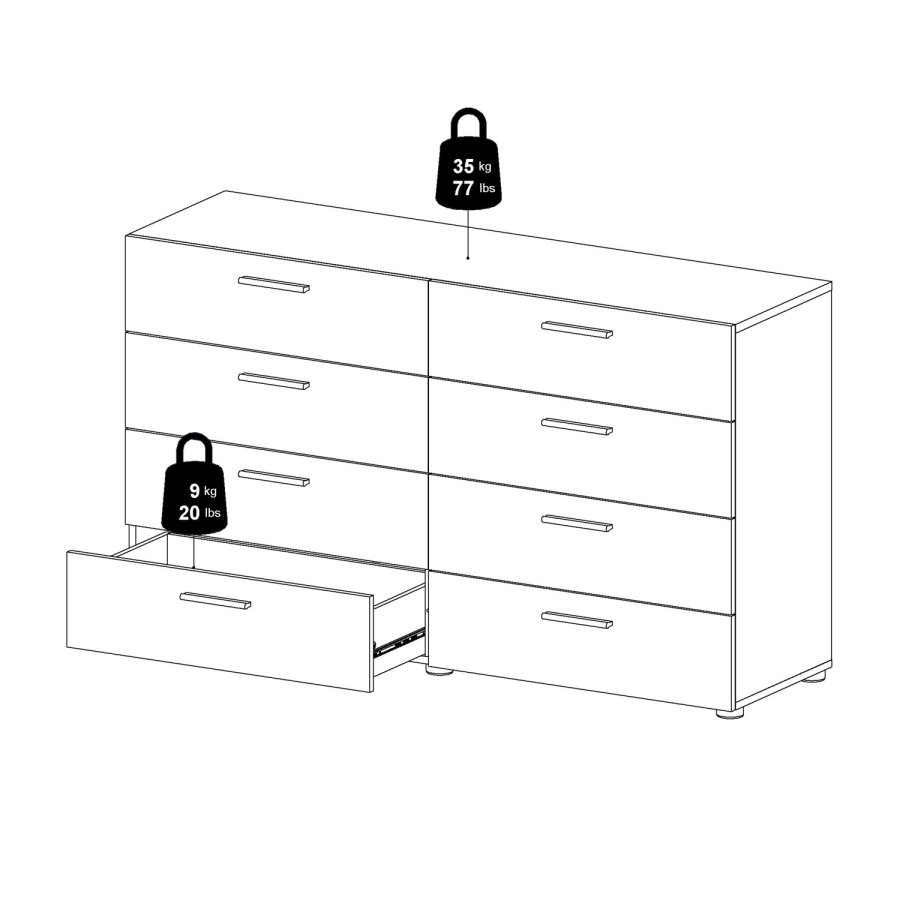 TVILUM Pepe kommode - hvid hjglans/natur tr/egetrsfinr, m. 8 skuffer