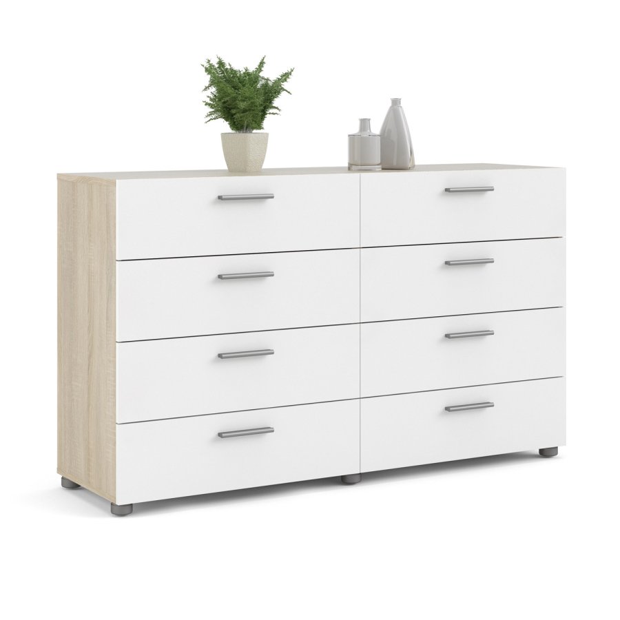 TVILUM Pepe kommode - hvid hjglans/natur tr/egetrsfinr, m. 8 skuffer