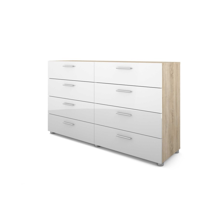 TVILUM Pepe kommode - hvid hjglans/natur tr/egetrsfinr, m. 8 skuffer