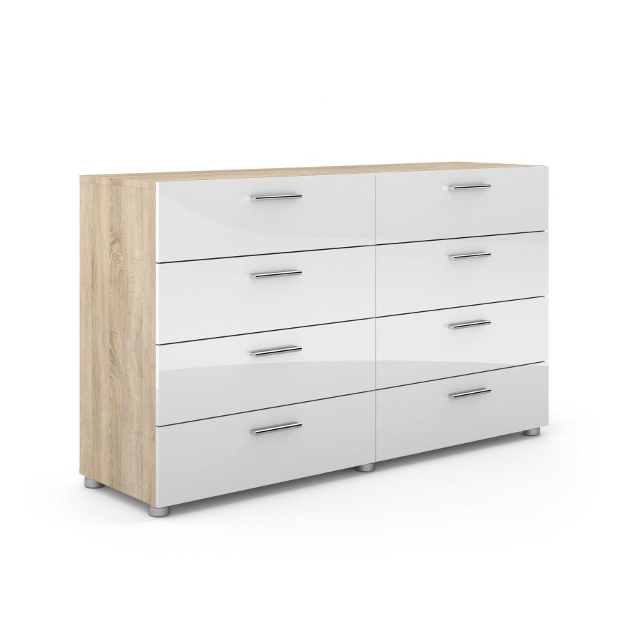 TVILUM Pepe kommode - hvid hjglans/natur tr/egetrsfinr, m. 8 skuffer