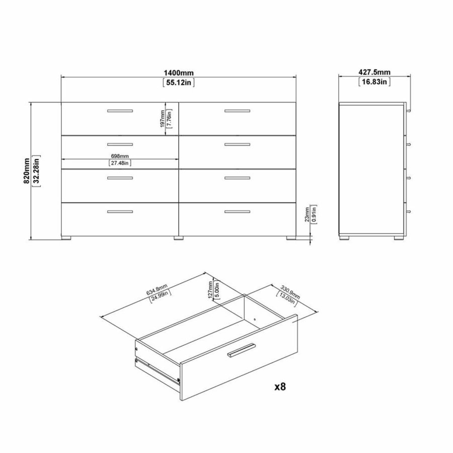 TVILUM Pepe Doppelkommode mit 8 Schubladen - schwarze Folie und Kunststoff