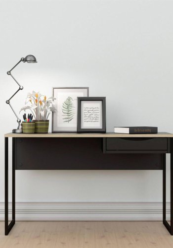 TVILUM Function Plus skrivebord, m. skuffe - sort folie og sort stl (130x48,4)