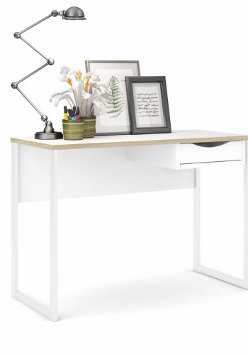 TVILUM Function Plus skrivebord, m. skuffe - hvid folie og hvid stl (110x48,4)