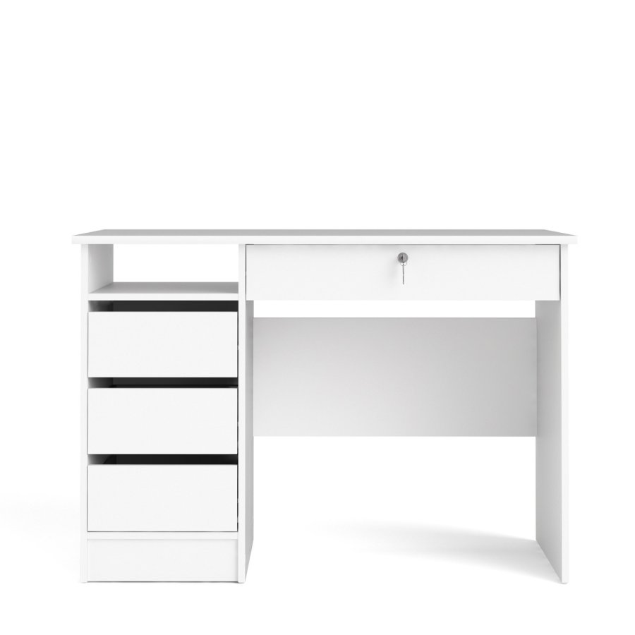 TVILUM Function Plus Schreibtisch, m. 1 Fach und 4 Schubladen - weiße Folie und Melamin (109,3x48,5)
