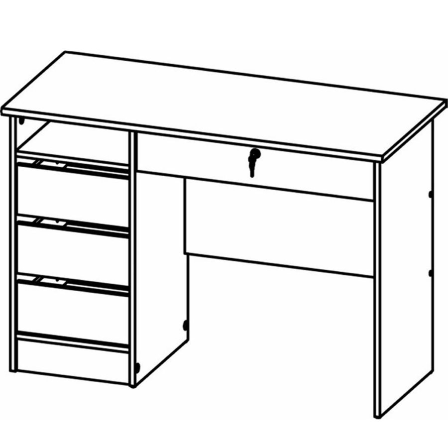 TVILUM Function Plus Schreibtisch, m. 1 Fach und 4 Schubladen - weiße Folie und Melamin (109,3x48,5)