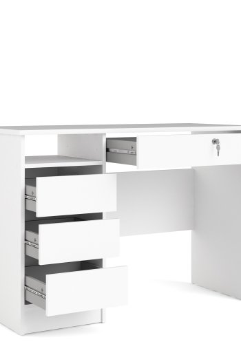 TVILUM Function Plus Schreibtisch, m. 1 Fach und 4 Schubladen - weiße Folie und Melamin (109,3x48,5)