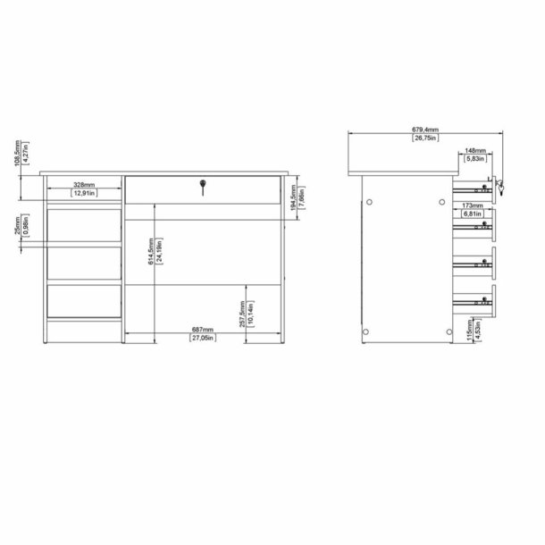 TVILUM Function Plus skrivebord, m. 1 rum og 4 skuffer - hvid folie og melamin (109,3x48,5) - TVILUM