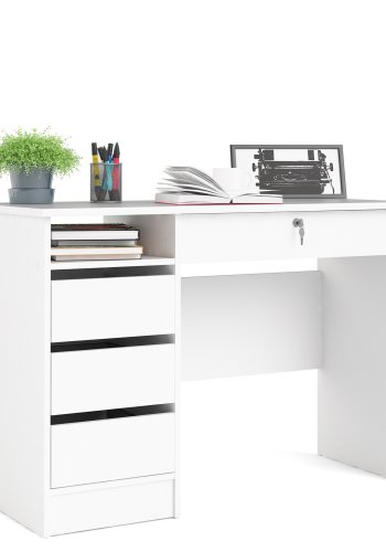 TVILUM Function Plus Schreibtisch, m. 1 Fach und 4 Schubladen - weiße Folie und Melamin (109,3x48,5)