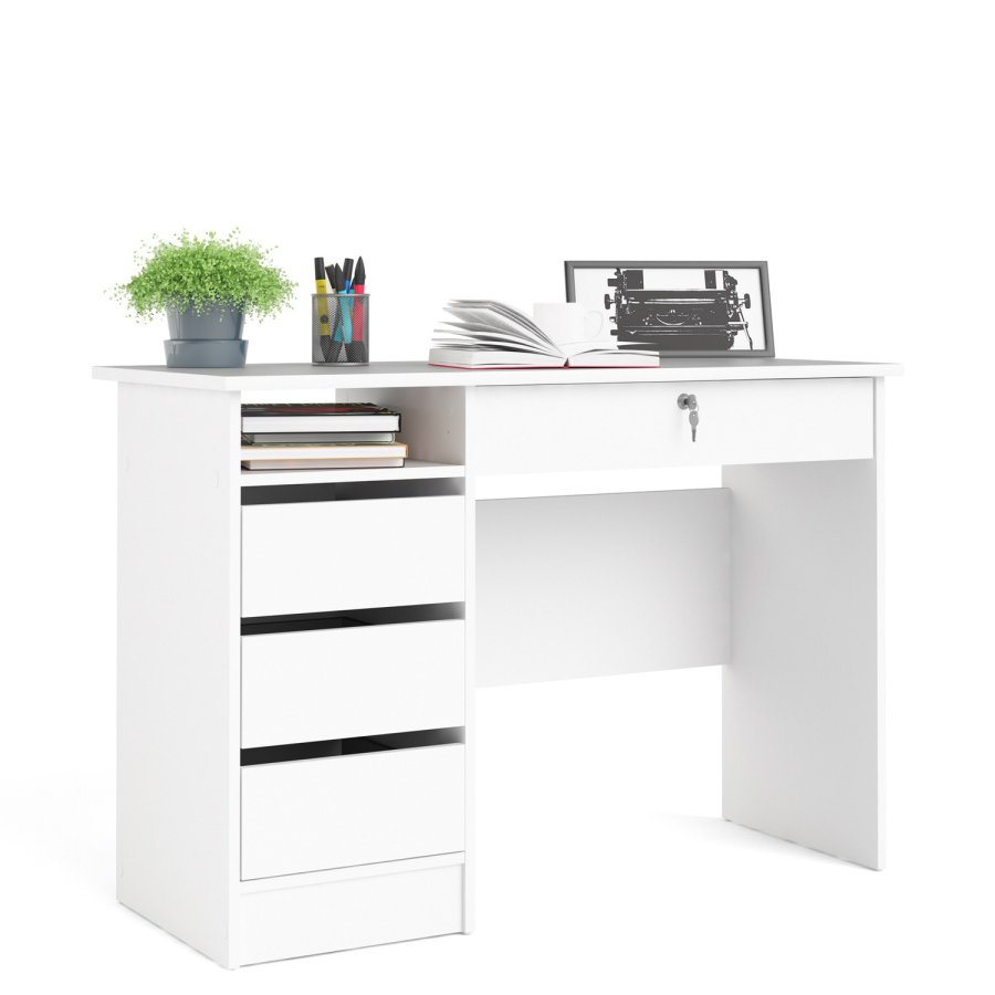 TVILUM Function Plus Schreibtisch, m. 1 Fach und 4 Schubladen - weiße Folie und Melamin (109,3x48,5)