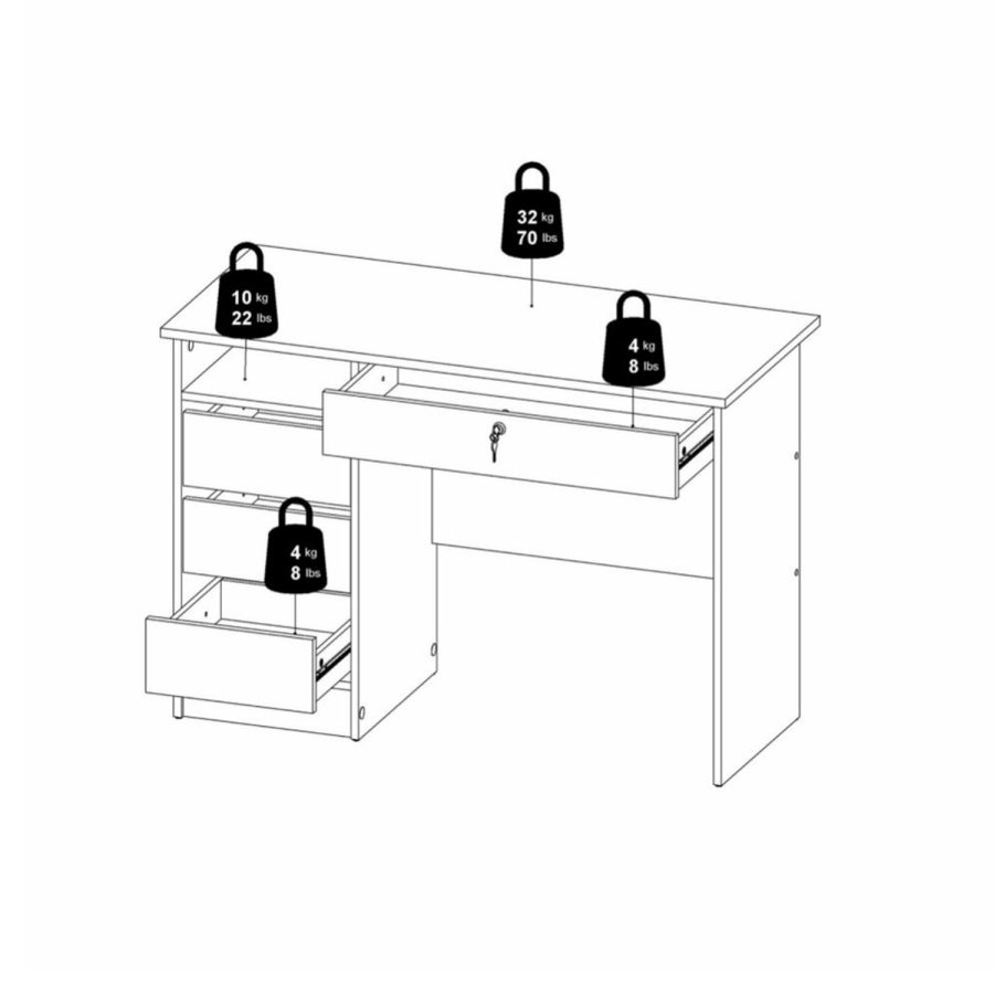 TVILUM Function Plus Schreibtisch, m. 1 Fach und 4 Schubladen - weiße Folie und Melamin (109,3x48,5)