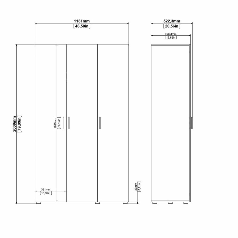 TVILUM Pepe Kleiderschrank, m. 3 Türen - weiß und eichenfarbene Folie