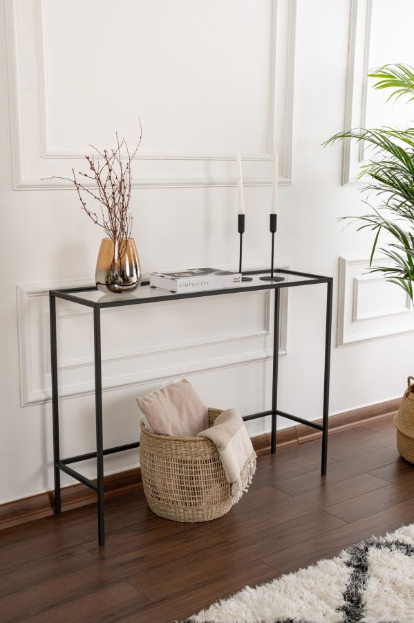 FUNZI LIVING Konsollbord i lerret, rektangulrt - glass og svart metall (100x30)