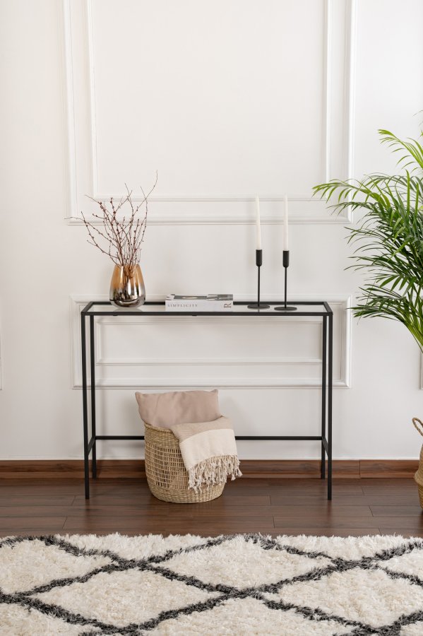 FUNZI LIVING Konsollbord i lerret, rektangulrt - glass og svart metall (100x30)