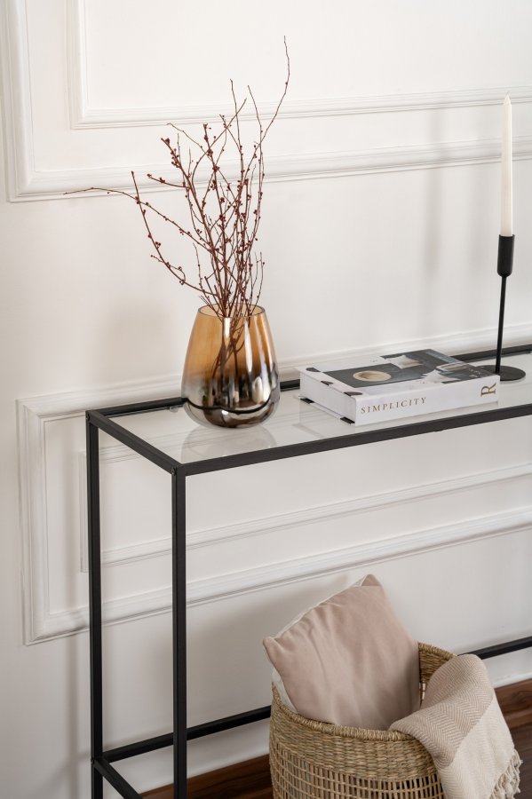 FUNZI LIVING Konsollbord i lerret, rektangulrt - glass og svart metall (100x30)