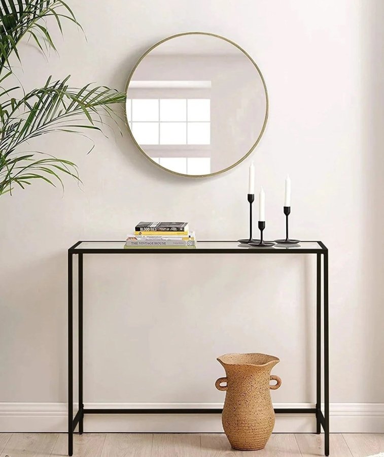 FUNZI LIVING Konsollbord i lerret, rektangulrt - glass og svart metall (100x30)