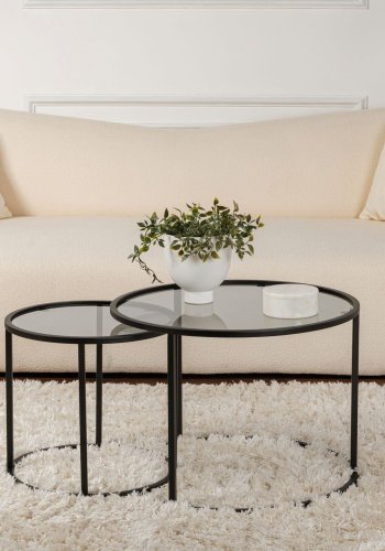 NORDVRK Tokyo sidebord - glass og svart metall (sett med 2)