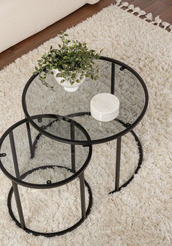 NORDVRK Tokyo sidebord - glass og svart metall (sett med 2)