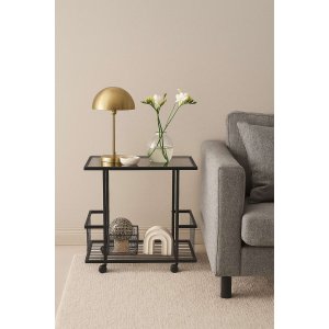 NORDVÄRK Fuji rullebord, m. 1 hylde og hjul - rgfarvet glas og sort metal (60x35)