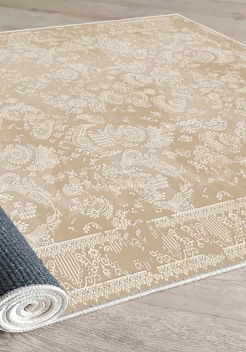 TEPPI EEXFAB797 gulvtppe m. mnster, rektangulr - beige bomuld (120x180)