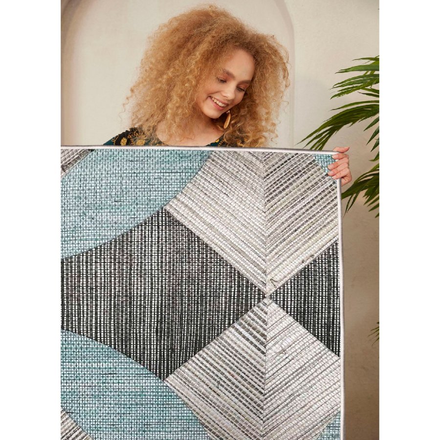 TEPPI WOOSONIL047 gulvtppe m. mnster, rektangulr - multifarvet bomuld (120x180)