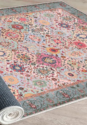 TEPPI WOOSONIL091 gulvtppe m. mnster, rektangulr - multifarvet bomuld (120x180)