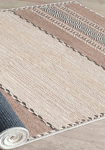 TEPPI WOOSONIL133 mönstrad matta, rektangulär - beige, brun och svart bomull (50x80)