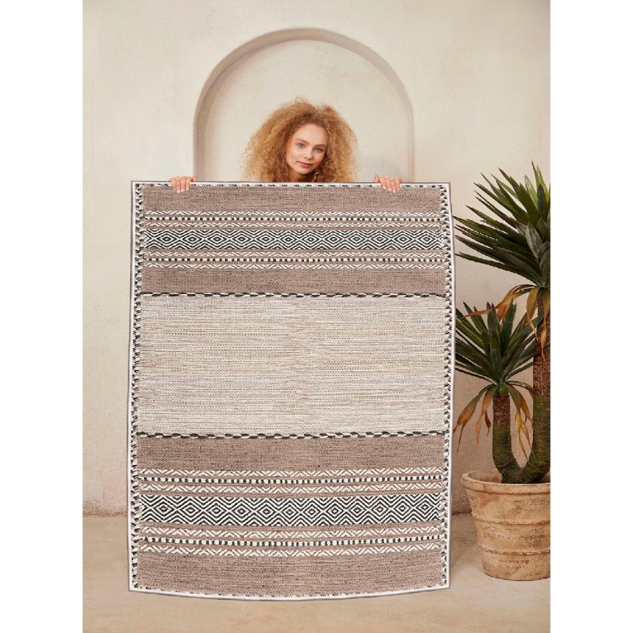 TEPPI WOOSONIL133 gulvtppe m. mnster, rektangulr - beige, brun og sort bomuld (120x180)