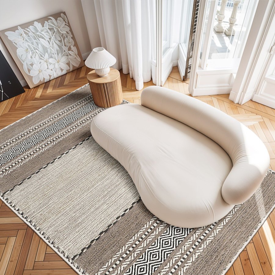 TEPPI WOOSONIL133 gulvtppe m. mnster, rektangulr - beige, brun og sort bomuld (160x230)