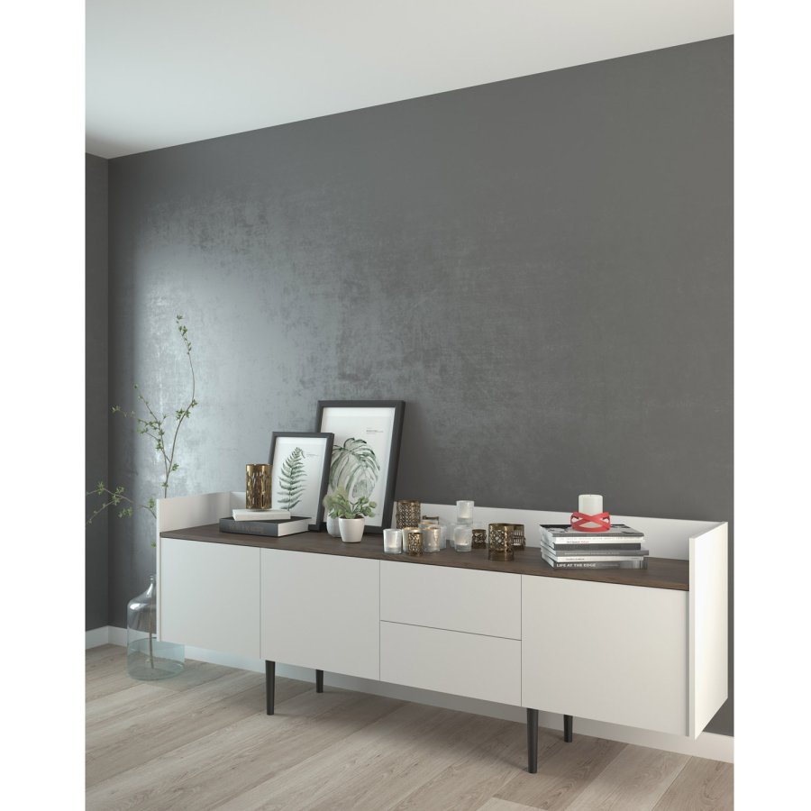 TVILUM Unit Stor skjenk - Hvit/Valntt/Naturfarget kompositttre, (73x196)