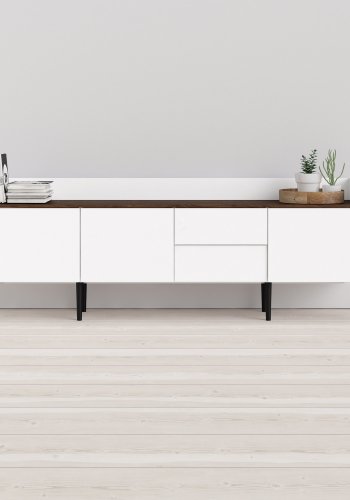 TVILUM Unit Stor skjenk - Hvit/Valntt/Naturfarget kompositttre, (73x196)