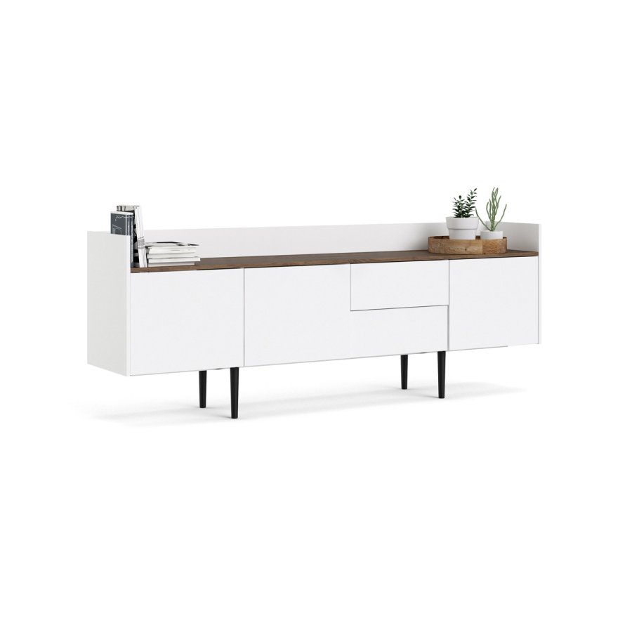 TVILUM Unit Stor skjenk - Hvit/Valntt/Naturfarget kompositttre, (73x196)